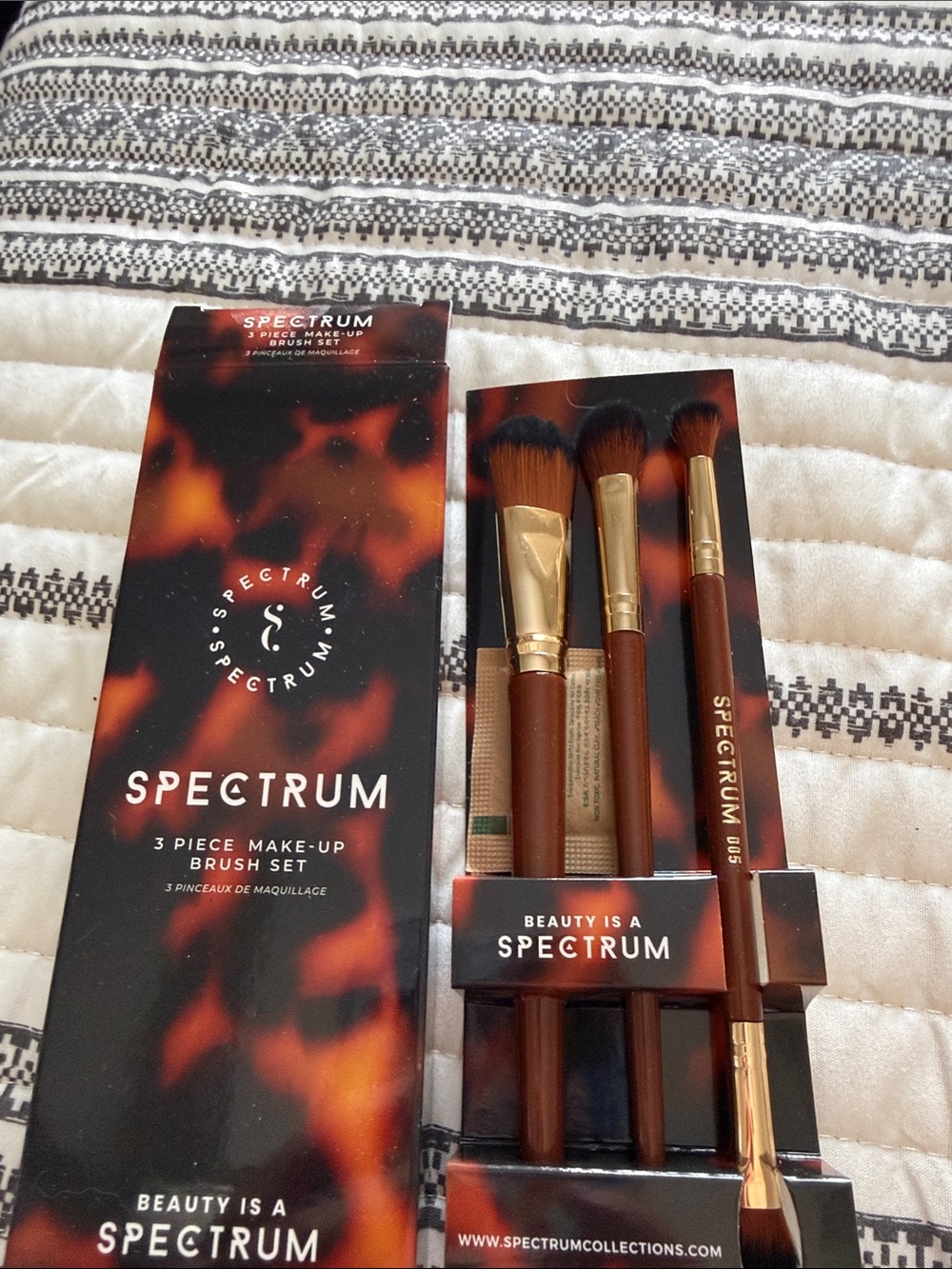 3-Piece Makeup Brush Set — Brown Handles with Gold Ferrules